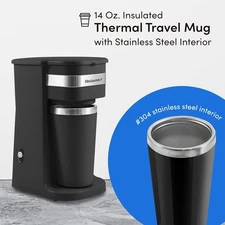 Single Serve Compact Coffee Maker Brewer w/ 14oz Thermal Travel Mug Capsule