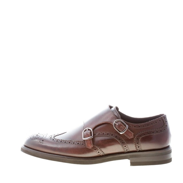 JEROLD WILTON scarpe uomo doppia fibbia pelle vintage marrone brogues