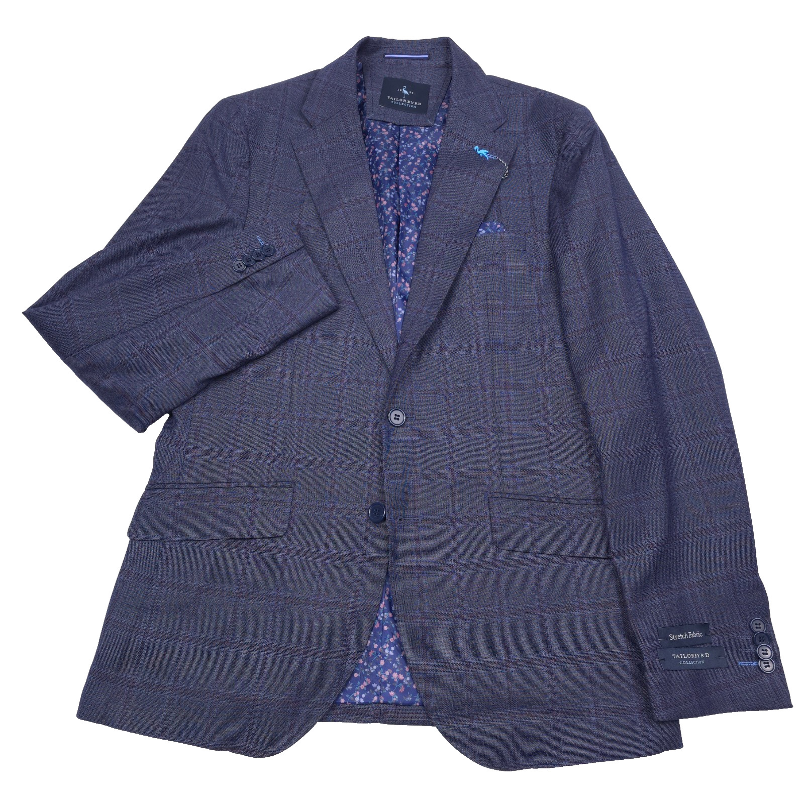 Tailorbyrd Sport Coat Mens Size 38R Navy Blue Plaid Notch Lapel Blazer Jacket