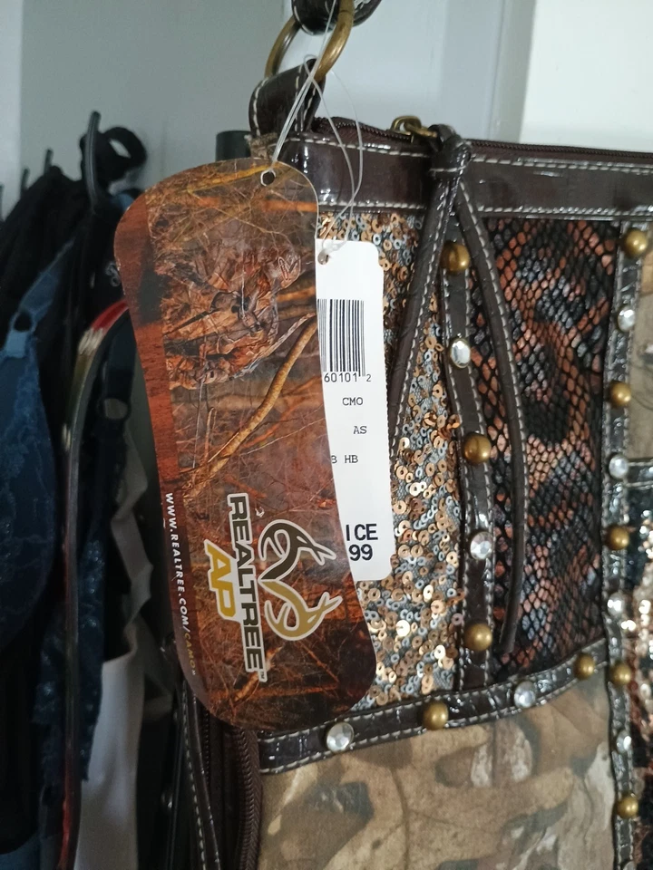Realtree Mujer Marrón Camuflaje Lentejuelas Moda Camuflaje Bandolera Cartera Bolso de Mano Foto 3 de 4