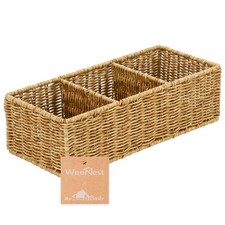Wicker Basket With 3 Compartments, For Toilet Tank Paper Rolls, Hand Woven Ba...