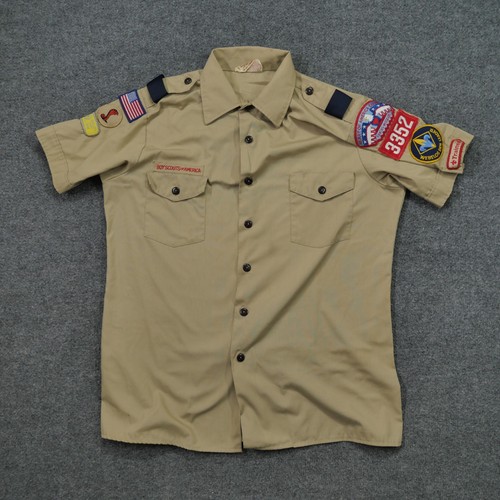 Vintage Boy Scout Uniform Shirt Adult Large Tan Brown Button Up Kansas City 90s