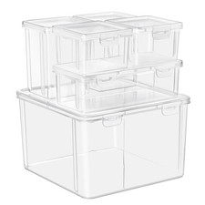 6-Piece Art Supply Storage Organizer, Stackable Plastic Bins with Hinged Lids