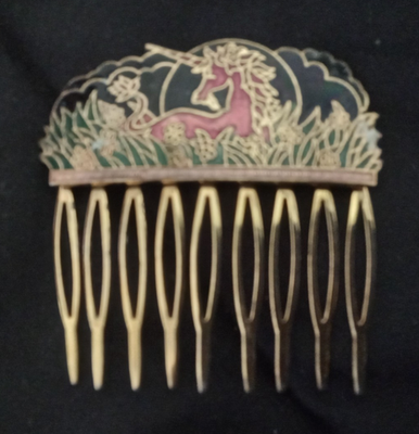 VINTAGE METAL CLOISONNE HAIR COMB - UNICORN PATTERN | eBay