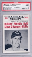 1961 Nu Card Scoops # 405 Indians Woodie Held Slugs 2 Homers 6 RBIs PSA 9