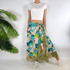 Vintage Green Floral Silk Fairycore Reversible Bohemian Maxi Wrap Skirt / OS