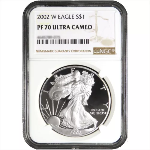 2002-W $1 1-oz Proof American Silver Eagle NGC PF70UC Brown Label