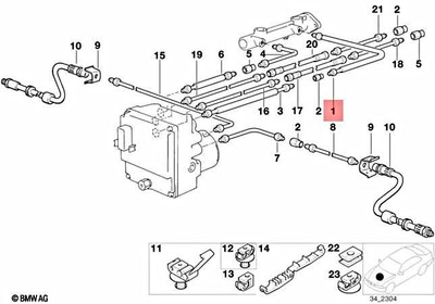 Genuine BMW E39 Front ABS/ASC+T Rubber Covered Brake Pipe OEM 
