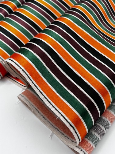 Multi Color Stripes Satin Silk Thick Weave, Upholstery Luxury Fabric By 2 Meters - Picture 9 of 14