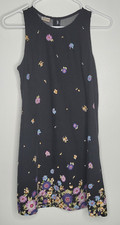 Vintage Judy Knapp Dress Size Medium Black Floral Sheath Sleeveless Rayon Cotton