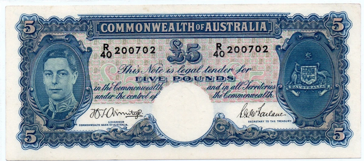 1941 Australia 5 POUNDS NOTE Armitage /McFarlane, R59 EF/ aUNC, R/40 200702