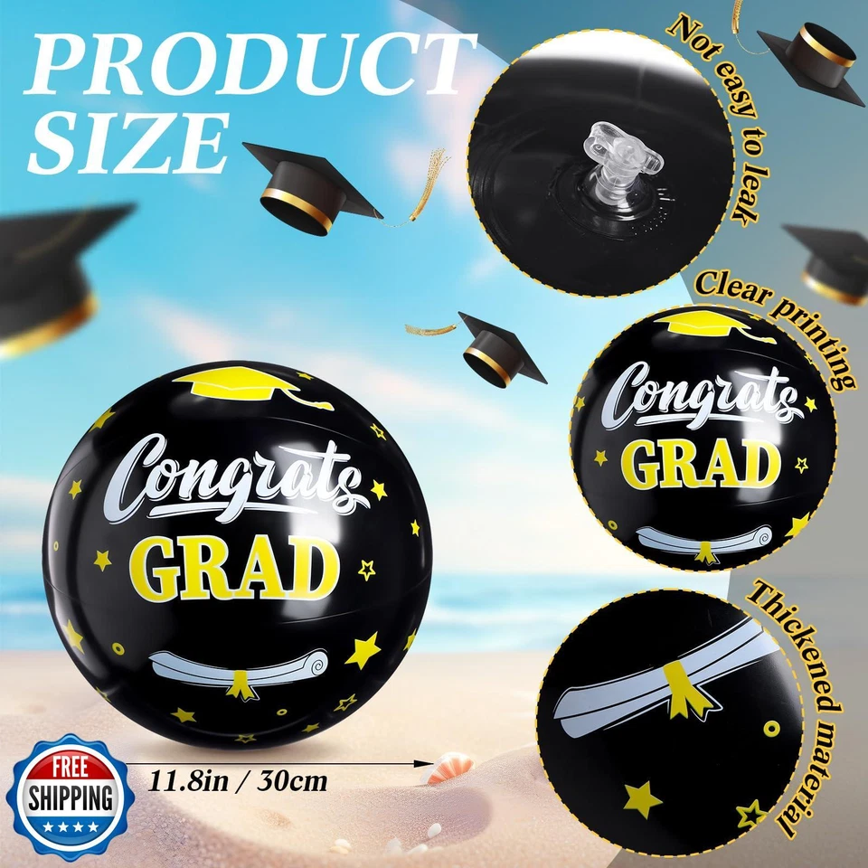 Silipull 12 Pack Graduation Beach Balls 11.8" Inflatable Congrats Grad Ball G - Image 2 of 4