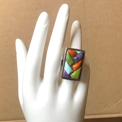 JAY KING DTR Turquoise Coral Sterling Silver Woven Gem Stone Ring Sz 10 or 12