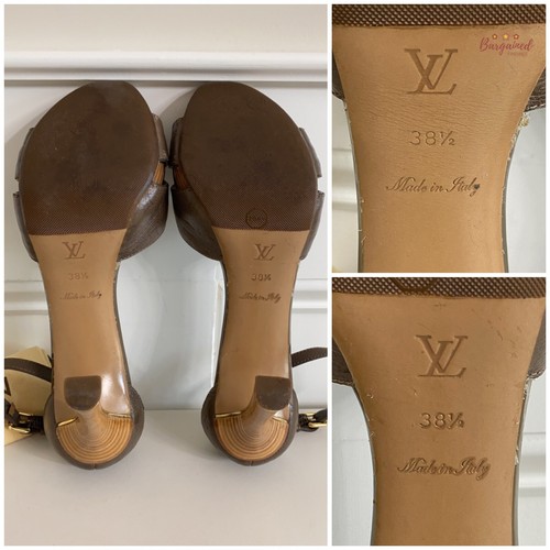 Authentic Louis Vuitton Brown Monogram Empreinte Leather Ankle Strap Sandal 38.5 - Picture 7 of 13
