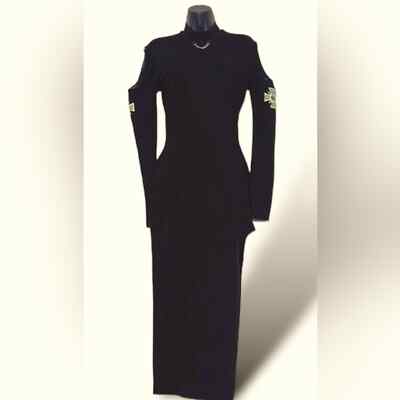 John Richmond Vtg Y2K Biker Chic Maxi Dress Mesh Sleeve Cross