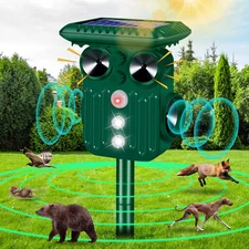Solar 360° Ultrasonic Animal Repeller Cat Skunk Deer Motion Sensor USB Repellent