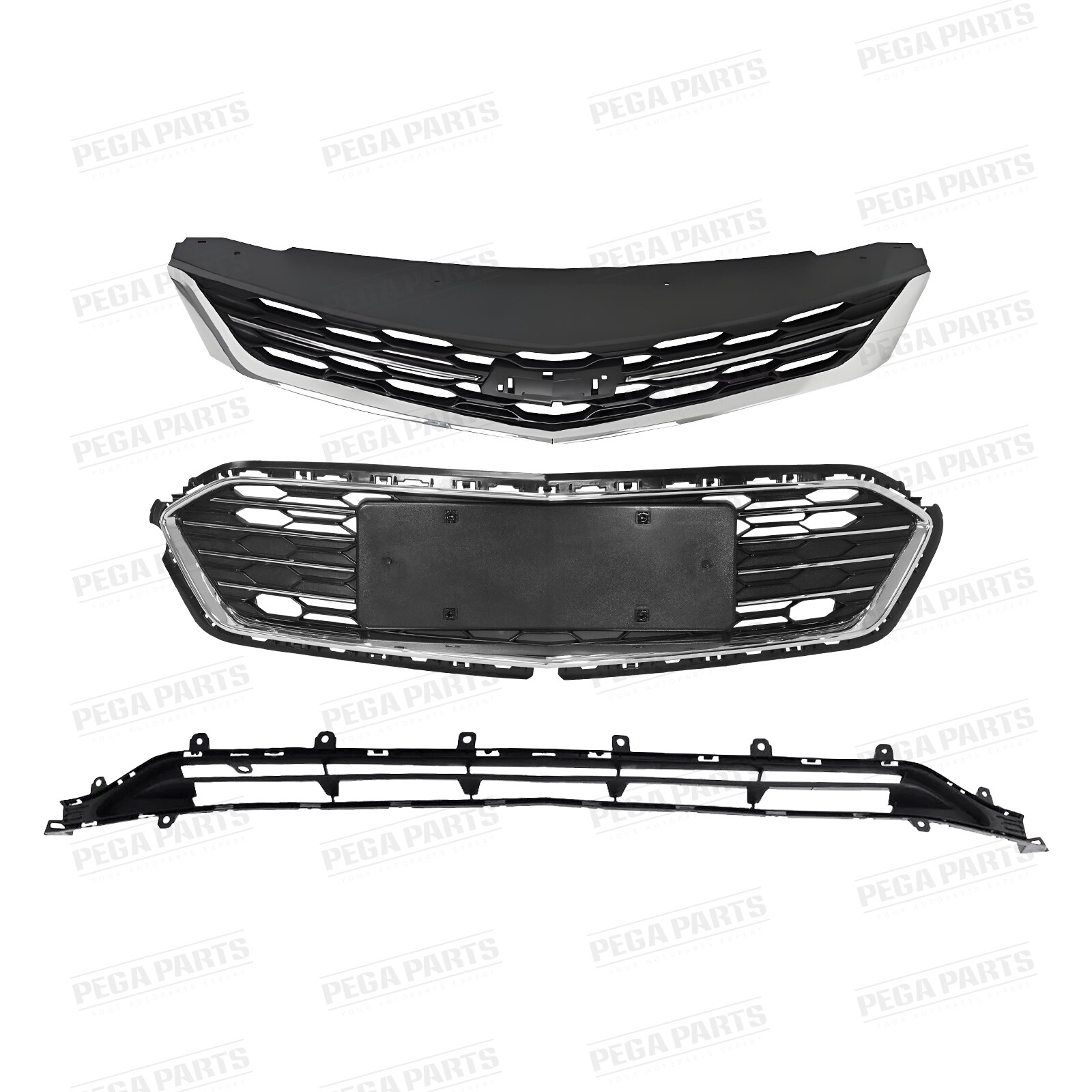 Front Bumper Cover Upper Lower Grille Grill For 2016-2018 Chevrolet Chevy Cruze