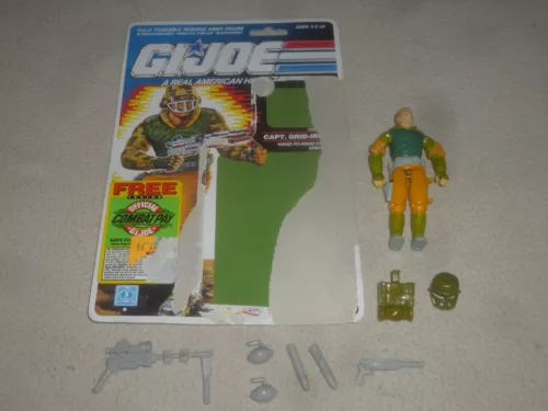 VINTAGE GI JOE CAPTAIN GRID-IRON ACTION FIGURE W GUN CARDBACK 1990 HASBRO 