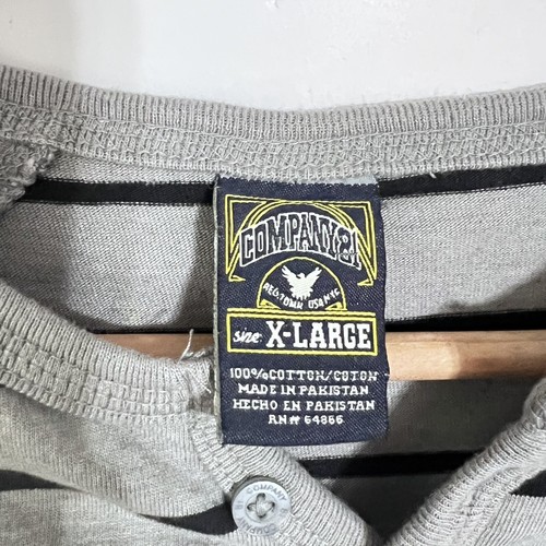 Company 81 Mens Henley T-Shirt Size XL Grey Striped Single Stitch Embroidered - Picture 2 of 6