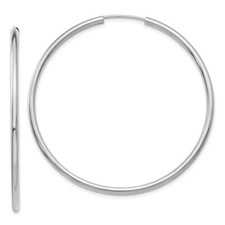 14k White Gold Polished Endless 2mm Hoop Earrings 2.6g for Women