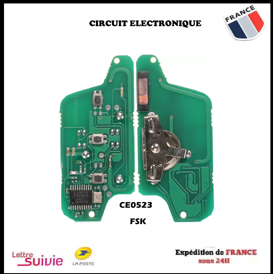 PEUGEOT ELECTRONIQUE FSK POUR COQUE DE CLÉ 3BOUTON REFCE0523 207, 308, 407, EXPERT, RCZ