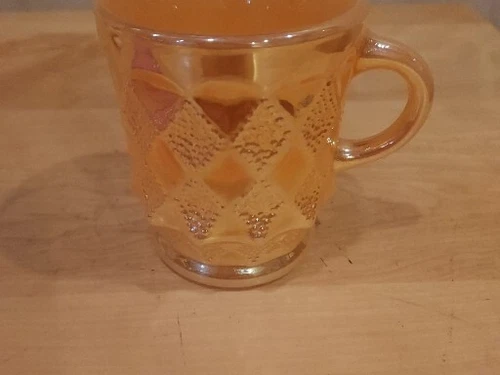 Vintage FIRE KING Kimberly Diamond PEACH LUSTER Coffee Mug Cup
