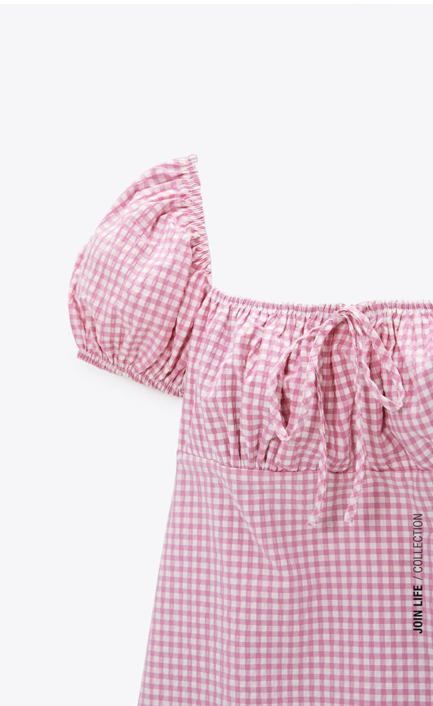 Купить Zara Gingham Smocked Dress Square Neckline Short Ballon на Аукцион  из Америки с доставкой в Россию, Украину, Казахстан