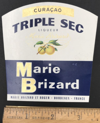 VTG Marie Brizard Triple Sec Liquor Bottle Label 3.75x4 Curacao France