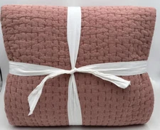 Pottery Barn Pickstitch Pick Stitch KING Quilt ~ Brick