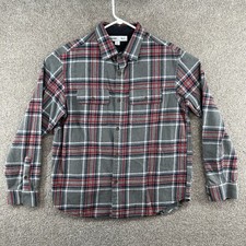 Old Navy Men's Button Up Size Large Gray Red Plaid Long Sleeve Regular