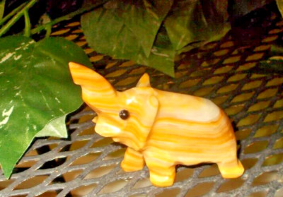 Vintage Marble Carved Elephant Figurine Brown/Tan 3'' Tall