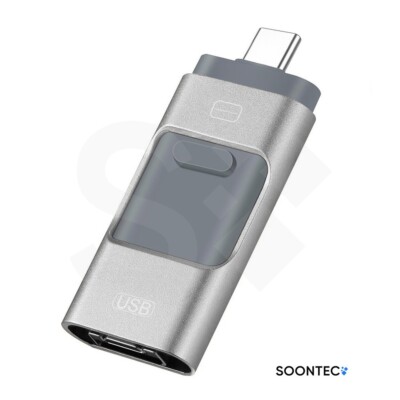 SOONTEC 64 GB 3.0 USB-Stick 3 in 1 Flash Drive USB-C/PC/iPhone in Silber