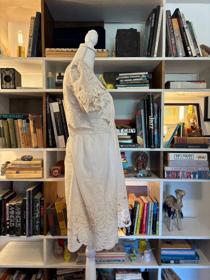 Vestido babydoll vintage anos 90 linho floral Vivienne Tam M - Imagem 3 de 4