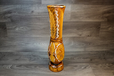 Vintage Vase Holz Handgeschnitzt Vase Made In Germany Kunst Blumenmuster Muster