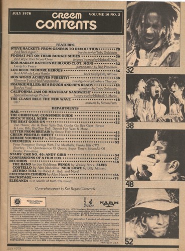 CREEM JULY 1978 ~STONES/LOU REED/CLASH/STEVE HACKETT/FOGHAT/CA JAM/BOB MARLEY - Picture 3 of 20