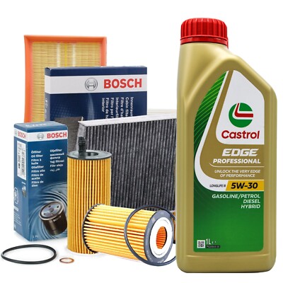 INSPEKTIONSKIT FILTERSET BOSCH + ÖL CASTROL LL03 AUDI A3 8V 1.6 2.0 TDI QUATTRO