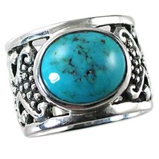 BALI DESIGNER TURQUOISE FILIGREE WIDE BAND RING SIZE-6 925 STERLING SILVER - NF