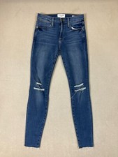 Frame Denim Adult 24 Blue Le High Skinny Jeans Raw Hem Mid Rise Womens