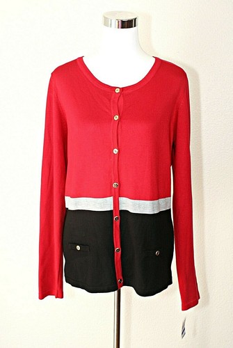 Karen Scott Womens Red Color Block Open Cardigan Sweater Plus Size: XL