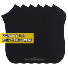 12 Pair Men Women Black Ankle Socks Low Cut Comfort Casual Socks School 6-8 9-11
