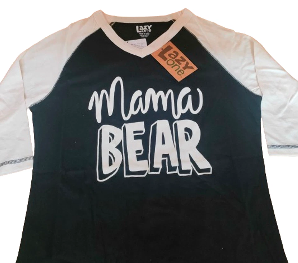 Lazyone Women Pyjama Tops PJ T-Shirts Nightshirt Sleepwear Cotton Mama Bear D190 - Image 2 of 3