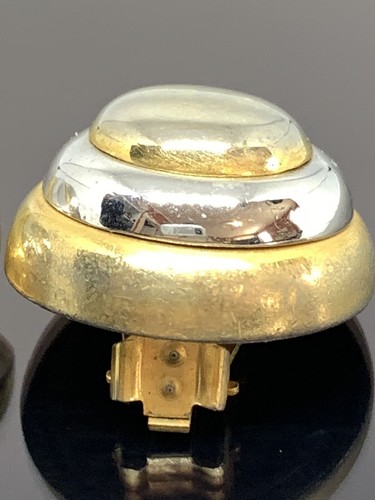 Pendientes vintage con clip de alta costura Lanvin Paris de 2 tonos oro plata en forma de cúpula escalonada - Imagen 3 de 8