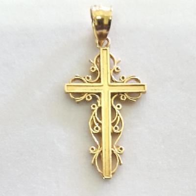 14k 14kt Yellow Gold Filigree Cross Charm PENDANT 20.6 mm 14k 14kt Yellow Gold Filigree Cross Charm PENDANT 20.6 mm