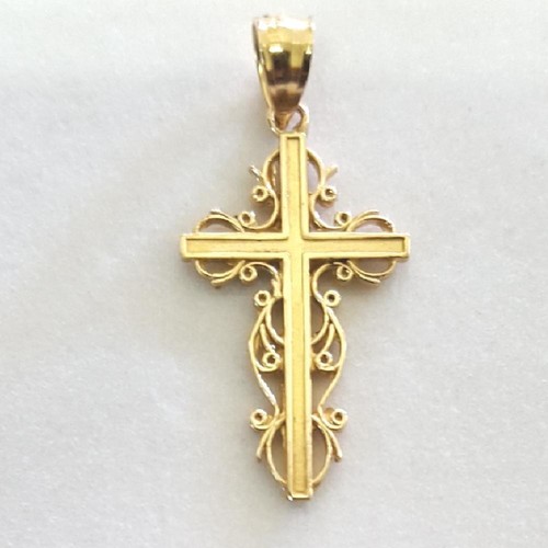 14k Yellow Gold Filigree Cross Pendant 