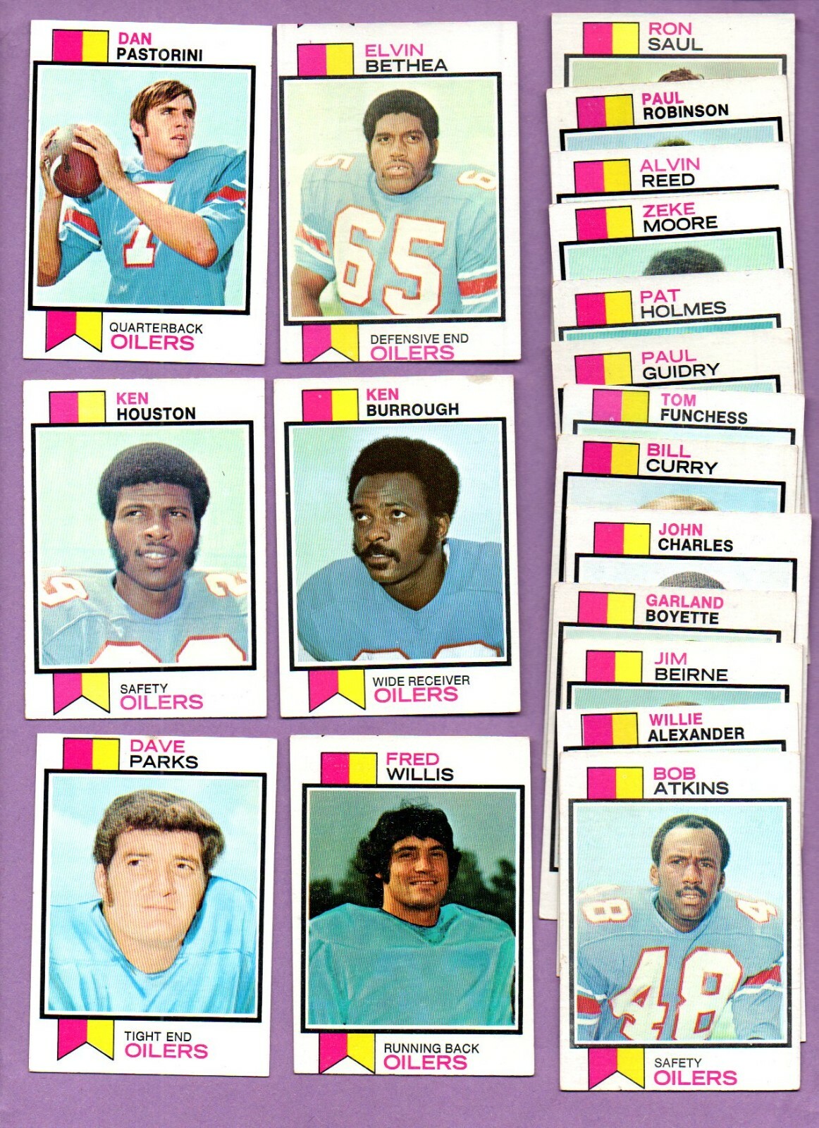 1973 Topps Football HOUSTON OILERS Complete Team Set - NO TEAM CHECKLIST