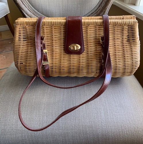 Bolso de Mano de Sun N Sand Broche Cartera Natural Mimbre Revestimiento de Tela eBay