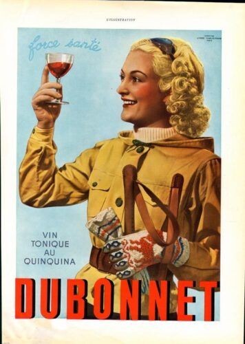 1938 DUBONNET WINE DISTILLERY LIQUOR APERTIF SPORTING WOMEN SKIER