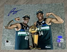 Thanasis Antetokounmpo “Championship Bothers” with Giannis signed 8x10 photo BAS