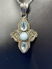 .925 Sterling silver Larimar & Blue Topaz Artisan Pendant with 18" snake chain  — photo 1