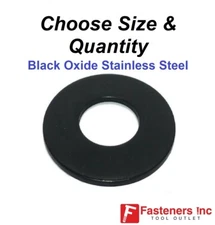 Black Oxide Stainless Steel Flat Washer (Choose Size & Quantity)